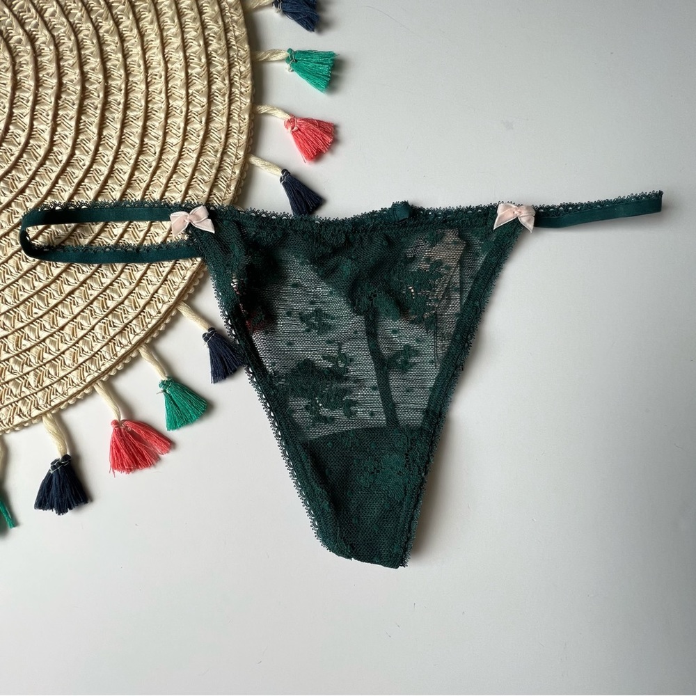 Victoria's Secret Stretch Cotton V-String Panty Deepest Green Large NEW